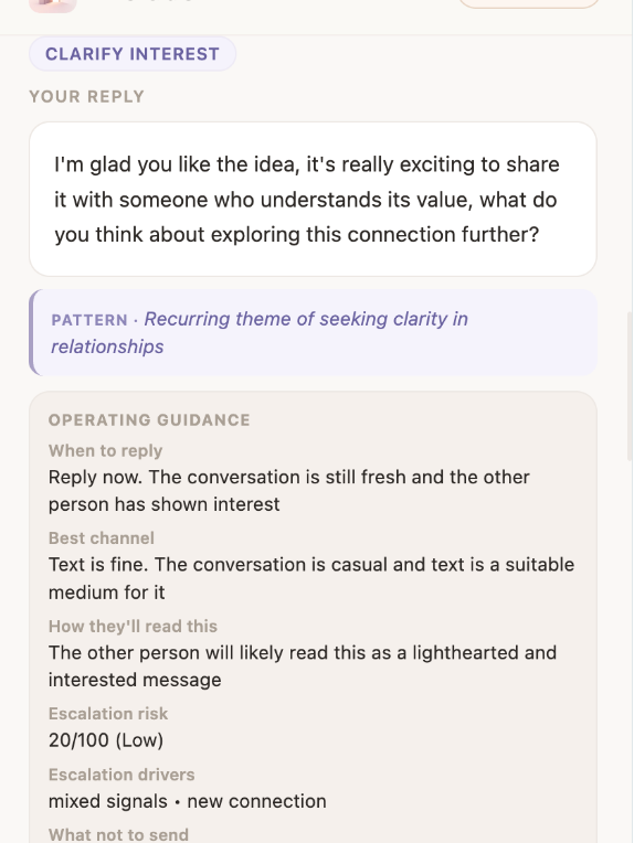 Prelude extension generated reply and operating guidance