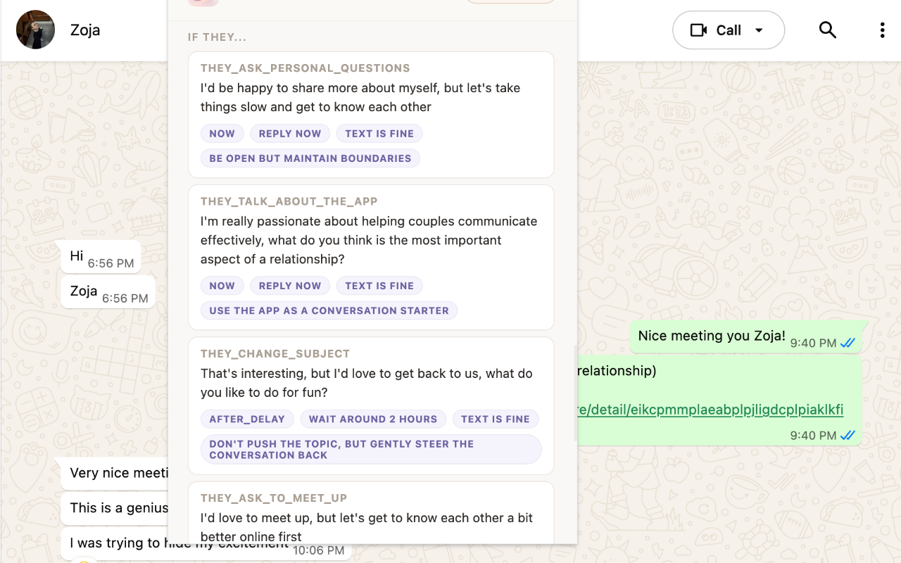 Prelude extension suggestions over WhatsApp Web